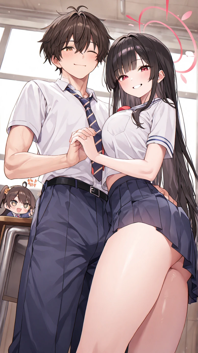 1boy,  1girl, masterpiece, best quality, hentai reverse suspended congress(sex position), (mature female:1.6), 1girl,1boy, reverse suspended congress, sex from behind ,spread legs,vaginal ,(orgasm) ,pussy juice,show off nipple, vivd clitoris,,((nsfw)), show off nipple,((penis)), Projectile cum ,black hair, ponytial, blush, brown eyes, collared shirt, red bow, red bow, red ribbon, Ribbon, , shirt, sweater vest, upper body, vest, white shirt, yellow sweater vest, yellow vestopen shirt, shirt lift, open shirt, medium breast, red ribbon, cute, love, couple, adorable, dating, open mouth 😩, brown eyes, open eyes, indoors, night