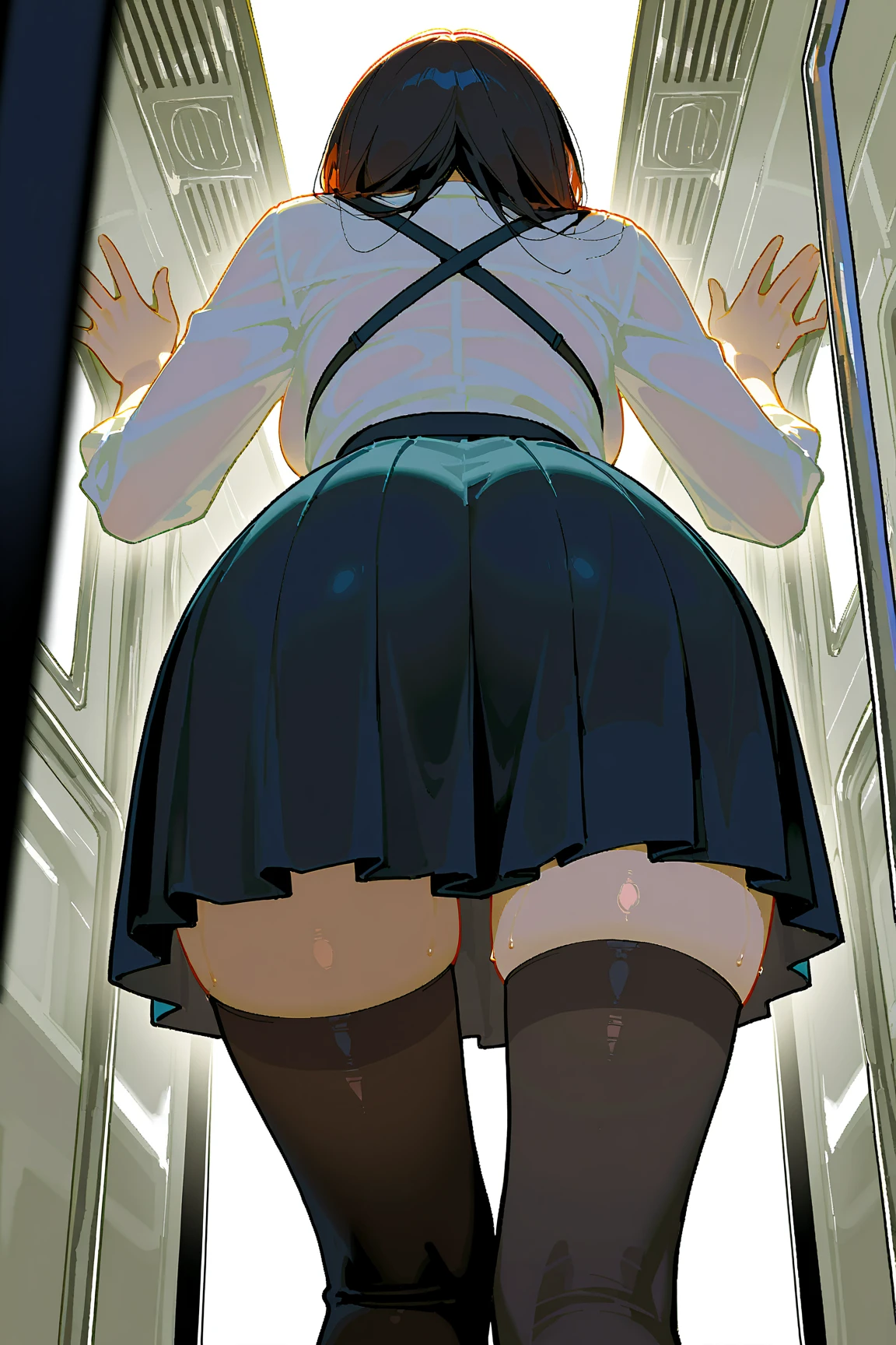 ((1 Girl))Happy,Outdoor、In front of the station、blush、From below、from the front((Multiple Views))Best image quality,High brightness,Lace panties,Garter Straps、garter belt、Panty stocking、mini skirt,Official Anime,Spy Family,Your counterfeiter、hair band、Knee-high boots