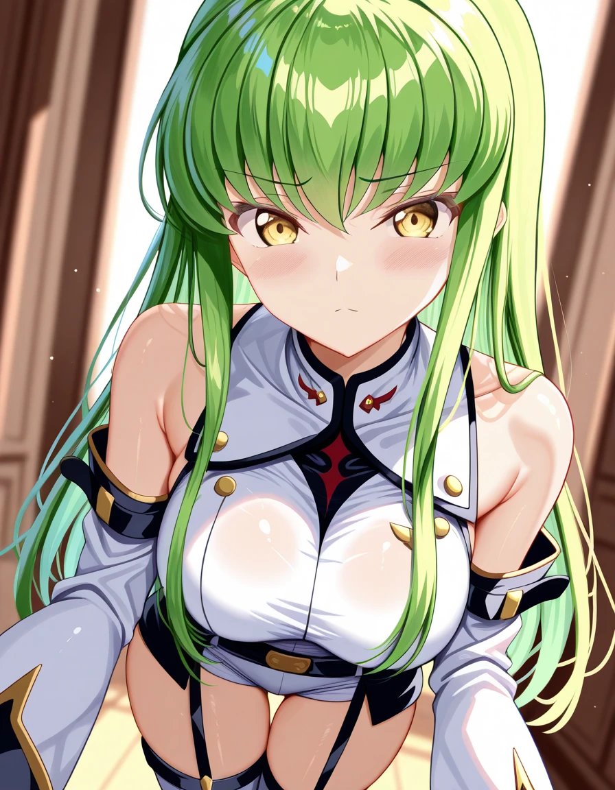 Kasumi Yoshizawa, Yoko Asagiri, Bikini Armor, Full Length Image, High Quality, Ponytail, Small Breasts, Bangs, Smooth Thighs, Patsun, Top Quality, Ultra High Definition, Fine Eyes, Slender Legs, Fine Beautiful Eyes, 8K, White Bikini, Protruding Buttocks, Green Hair