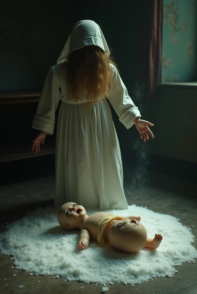 (((a poor woman sitting on the floor with a baby on her lap))), roupas sujas, filho da pobreza, miserable, man standing beside, sofrimento, sentada, sarjeta, dirty water, A dirty child, despojados de dignidade, on the margins of society, insalubre, (((um beco imundo))), latas de lixo, pedindo esmola, mulher sentada, (misery in real life), (landscape with a pale gray sun), luzes evidenciam a mulher, beco com latas de lixo, gray sky, luzes com vapores, miasmas, espectros, foco na mulher e no bebe, ambiente cheio de vapores