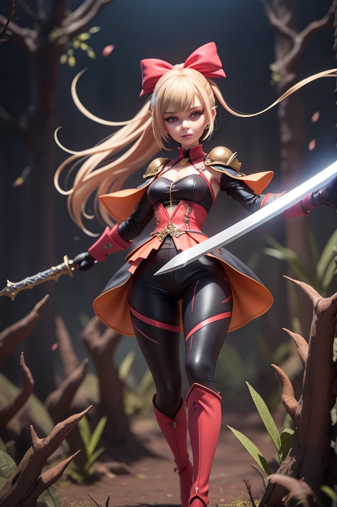 thief Girl Thief Wearing a red outfit and cape 走っているwhole bodyの姿 She has a cute smile samurai Hold the sword whole body AI images