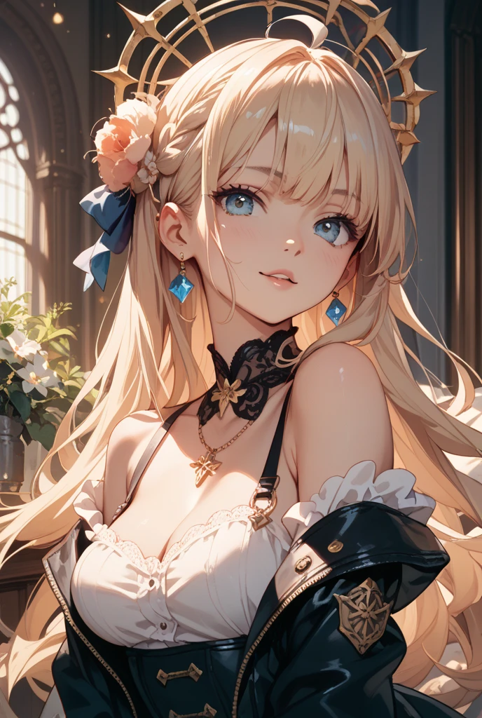 ((masterpiece))((Highest quality))girl、smile、blush、Flat Chest、Are thin、Blonde Hair、Long hair up to half of one's height、blush、Are standing、Whole body image、Even your toes are visible、Eye level on face、front、No background、真frontのアングル