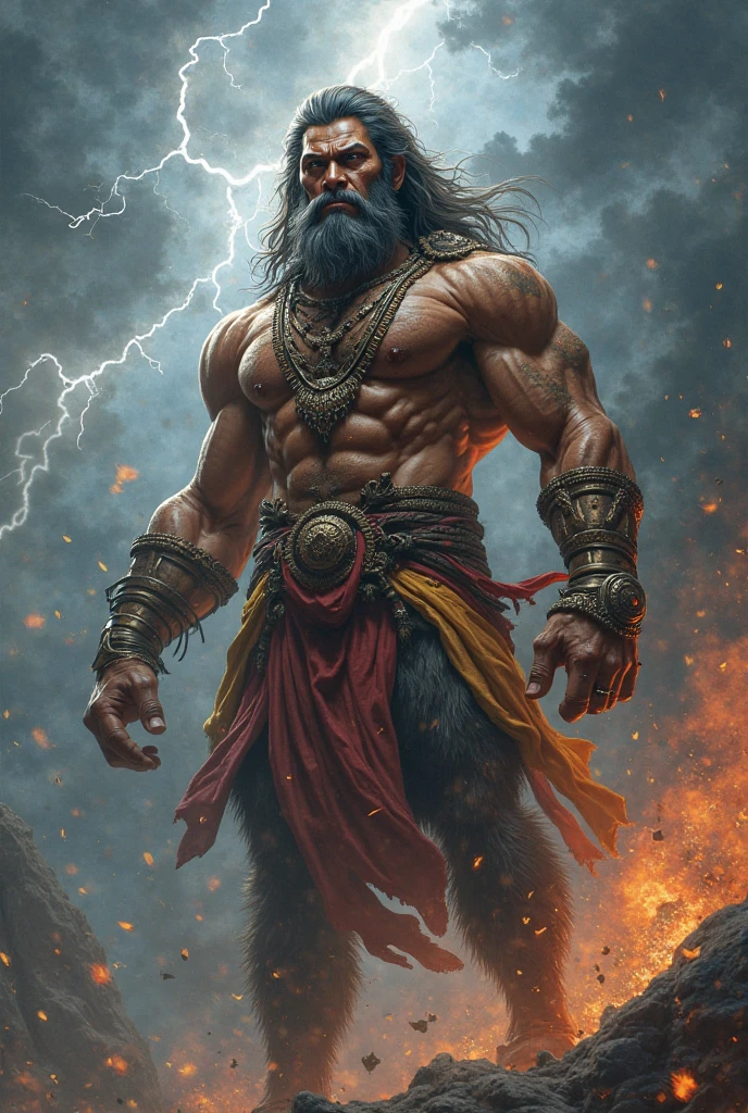 Lord hanuman with thunder background 