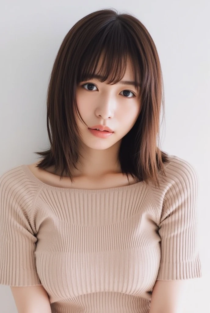 ((masutepiece,top-quality)), (photographrealistic:1.4),(((masutepiece,8K)),窓際(white room),((full body photo))),shot in natural light,highly detailed face and skin texture,highly detailed lips,correct state of the human body,Superhigh resolution, 38 years old, s, 60mm lens, long sleeve sweat,(medium hair),Japanese woman,(brown hair),natural lip color,日差し