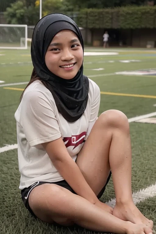 10 years old turkish girl wearing hijab white shirt black loose mini skirt long and beautiful legs white long socks black shoes very beautiful smiling sweet girl in the park high hd image quality upskirt image