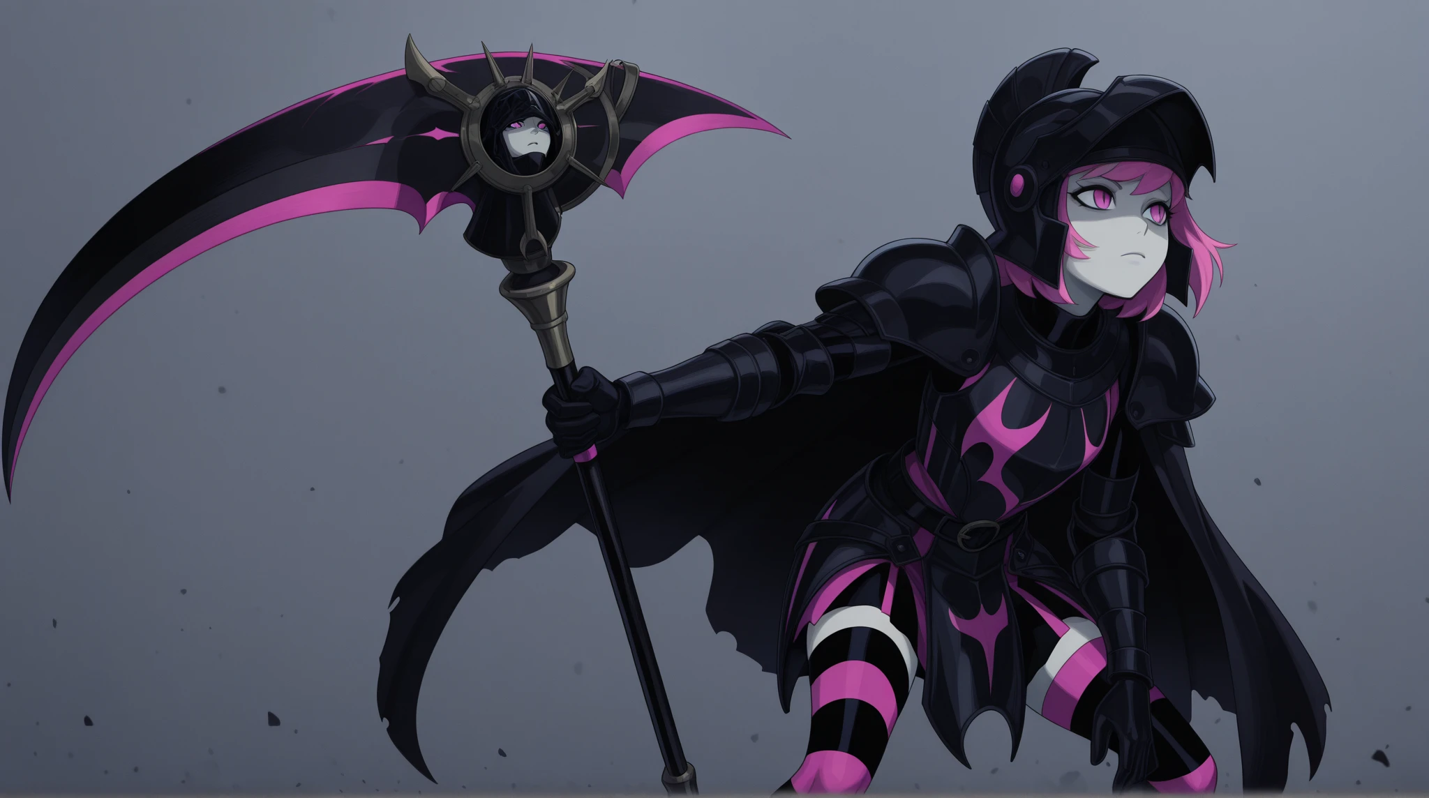 Um homem com mascara de caveira, um manto roxo cobrindo todo o seu corpo, Uma atmosfera misteriosa, luz roxa,