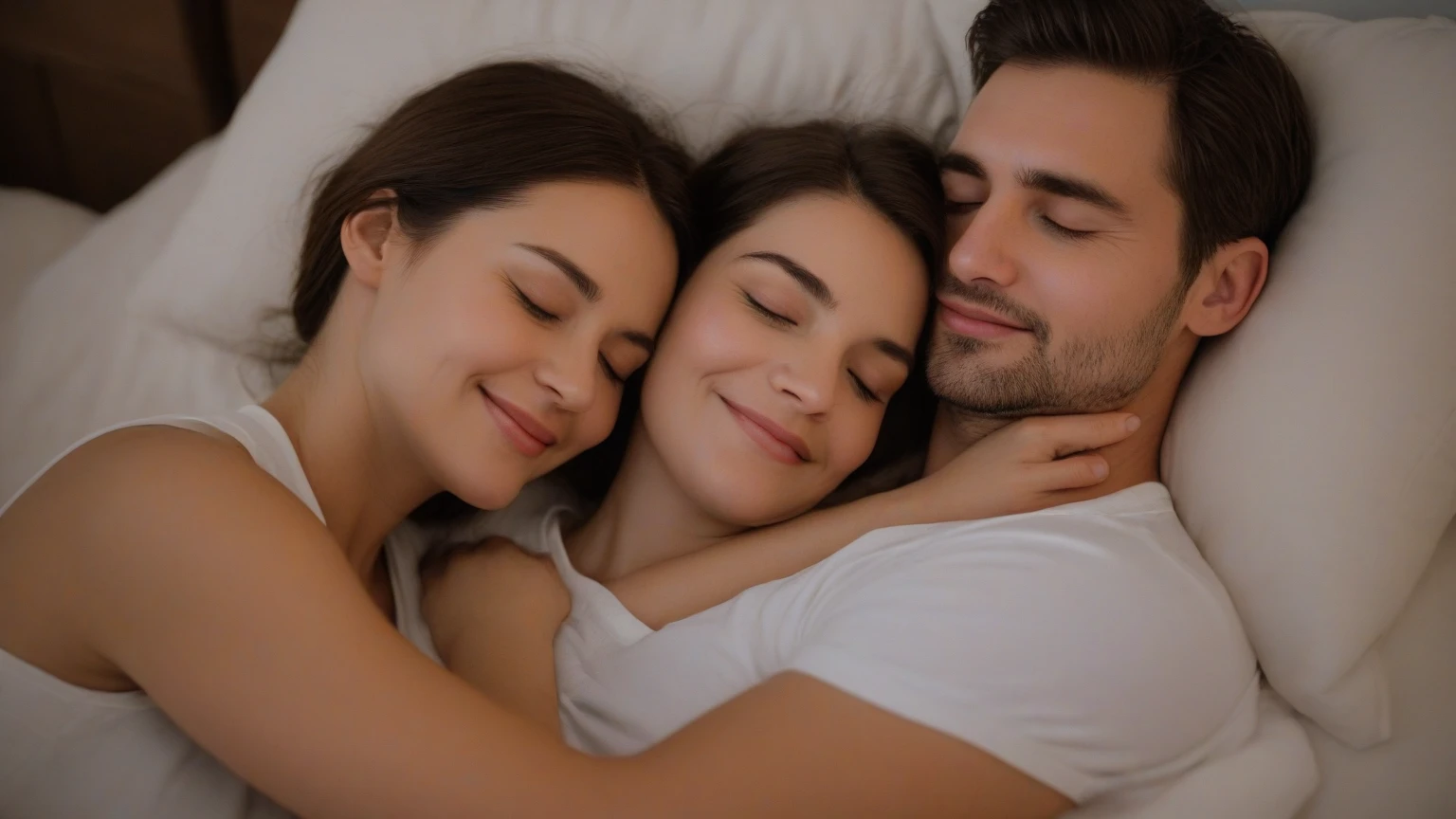 a couple　co-sleeping　the kiss　A sexy