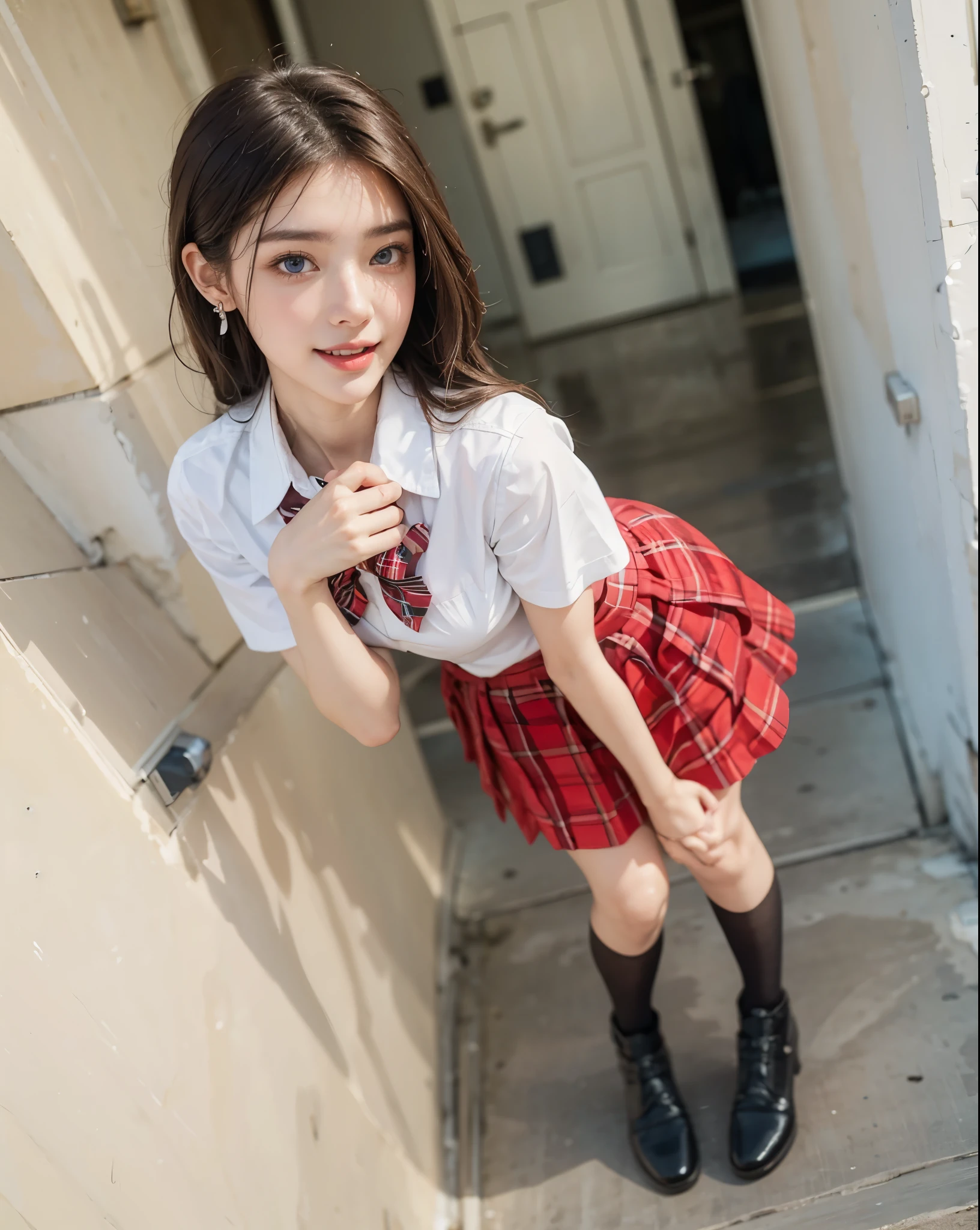 waistband of skirt is at the point above chest , school girl big , red knot , red bow , skirt dark red , plaid skirt , pleated skirt , dirty white Shirt , realisitic、top-quality、crisp photos、((Brick underground tunnel、Foul-smelling sewer、Littered with filth、Sewage channels full of feces、a lot of garbagd junk、The dirtiest sewer))、Bricks are covered with moss、((beautiful a girl、Constricted waist、Neat face、Most beautiful face、Elaborate face、dense dirty brown hair、Refreshing look、Pleasant look、Happy expression、Joy covered in filth、Glad to get dirty))、(dirty school girl uniform、Tangier、brawn hair)、Lying face down on filth、Girl with beautiful ass、Scoop filth with both hands、Beautiful girl's hair is covered in mud、The joy of lying in dirty sewage))、(((I want to smear filth all over my body.、A large amount of sewage flows down the head、The whole body is full of filth、Stick out your buttocks and r legs、a large amount of dirty garbage and waste,,、H of garbage))