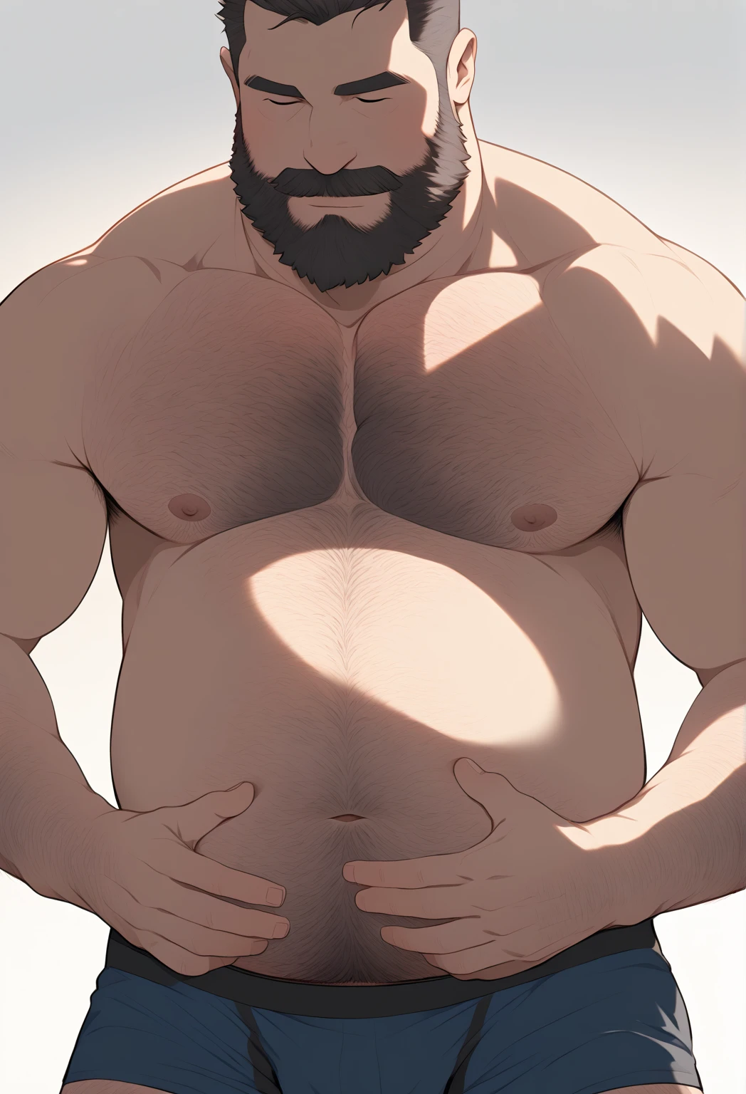Dwarven Elder Angry face the base of the tree Lie down Long, large white beard Black mustache Frowning Deep wrinkles on the face White tank top shirt Almost naked Arms as pillows Hairy body hair hairy chest hair Sweat The shirt is rolled up a little, exposing the navel, stomach hair, and pubic hair. hat Armpit hair Spread your legs One knee Hairy thighs Hairy shanks Ass hair Plump Covering the crotch with hands A lot of pubic hair mixed with gray hair sticking out Anime taste