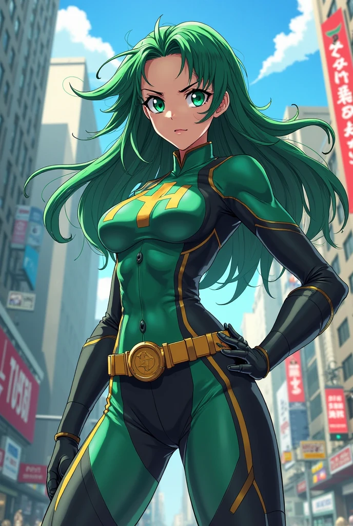 highest quality, masterpiece, realistic, photorealistic, 1 girl, alone, looking at the viewer, whole body, Are standing, long hair, Ivysaur cosplay costume, cosplay, green plug suit, green bodysuit, hair ornaments, detailed background, on the street, night, light, cloudy,