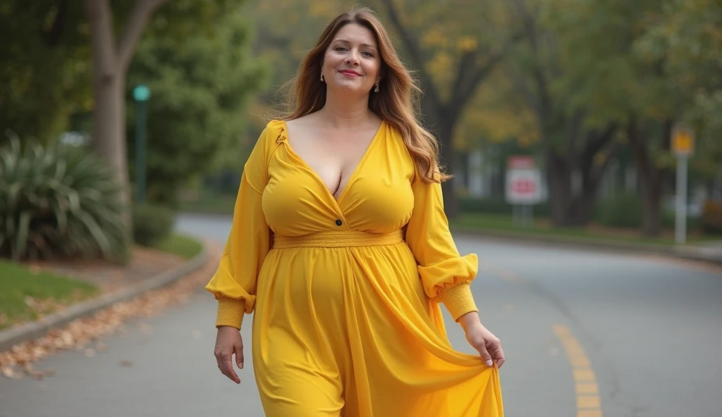 Fat woman, 40 years old white Caucasian woman, cleavage, walking inside a shop, MILF, long straight blonde hair, serious, chubby, bbw, casual, winter, cold