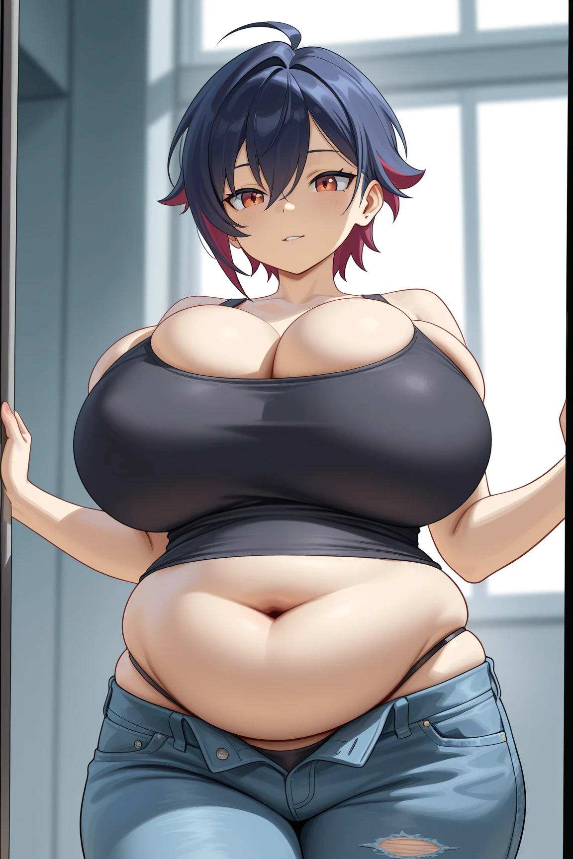 8K ultra HD quality, perfect resolution, Digital Art, DeviantArt, 2010, 1girl, Kim Pine, red hair, medium breasts, muscular arms, chubby, belly fat, wide hips, fully clothed, safe, appropriate, perfectly drawn, no mistakes