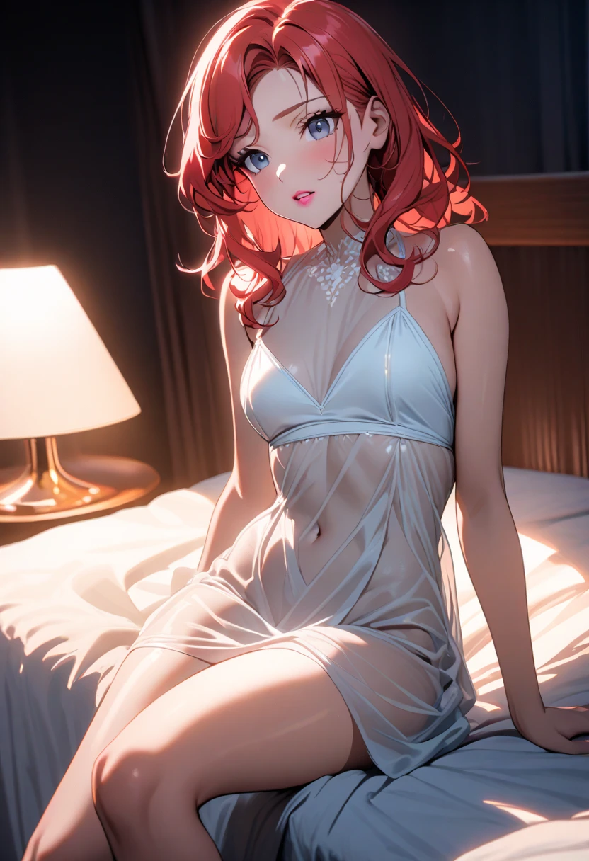 Highest quality,High resolution,1People Girl,whole body,fine,smile,looking at the camera,Bedroom,Dazzling lighting,short hair,Red hair,Blue eyes,White Sailor Leotard,beautiful girl,Cat ears on the head,Cat tail on waist,smile,be happy,