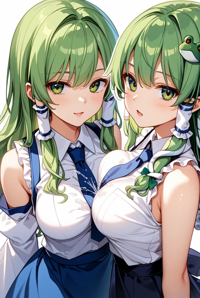 green hair,woman,twin tails,smile