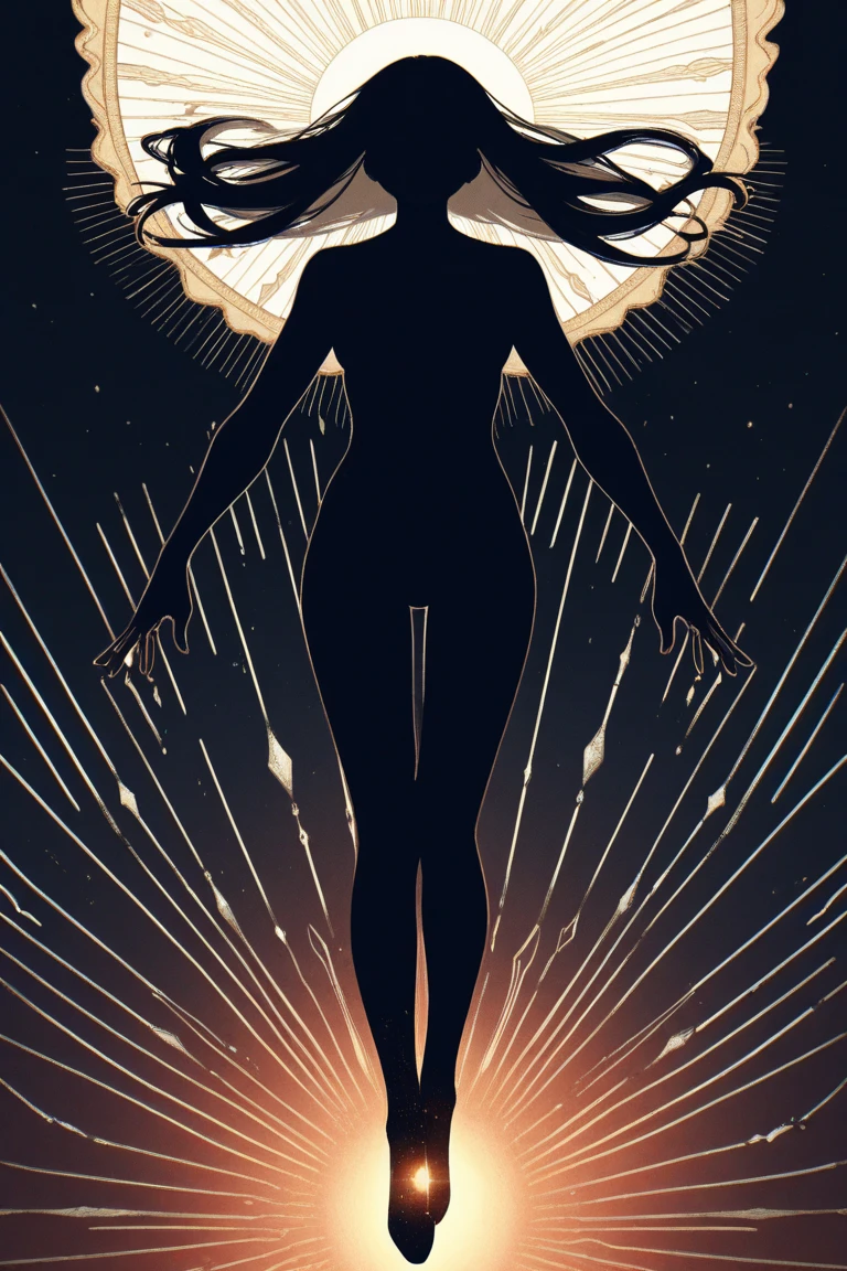 ((amazing_choreography):1.3), ((spinning motion):1.1), ((silhouette_of_female_figure):1.5), ((magical_transformation_sequence):1.2), ((magical stars background):1.1), ((magical floating ribbons):1.1), each stars detailed and rendered with a masterful gouache technique, silhouette art behance, overprint effect, surreal, It gives a magical aura. | Black and white, silhouette art, (woman), ,hourglass figure,((double exposure body):1.3), elegant pose, flowing hair, graceful curves, subtle details, minimalistic background, soft lighting, delicate features, captivating composition, slender silhouette, double exposure effect, artistic interpretation. | (Masterpiece in maximum 16K resolution:1.6), ((darkest_insane_silhouette_illustration):1.2), ((double_exposuire_effect):1.2), (intricate detail:1.4), (extremely insane detail:1.4),(highest quality:1.3),(Hyper_realistic:1.3). | (perfect_pose:1.0), (perfect_fingers:1.0), (perfect_legs:1.0), better_hands, More_Detail.