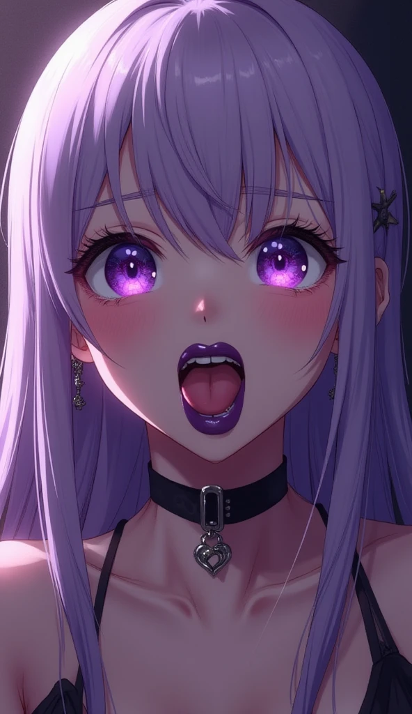 Hotel room with pink and purple neon lights,The walls are lined with chains, Shackles, Other Torture Instruments,Silvery hair,Red Eyes,Ruffled and voluminous Black Devil Cosplay,Long sleeves with a sense of transparency,Devil tail and horn hair band,Excitement and happiness,Multiple men,SEX,Groping each other's bodies,AHE Face,Man sucks me ,white liquid on the face and body,,Lick the opponent's white liquid with your tongue,Smokexxx,red tide,Elated look,