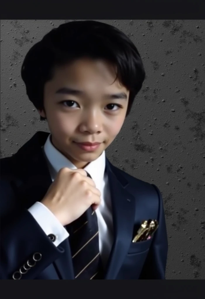 13 year old boy in suit

 and belt viable 

4k high rez good detail