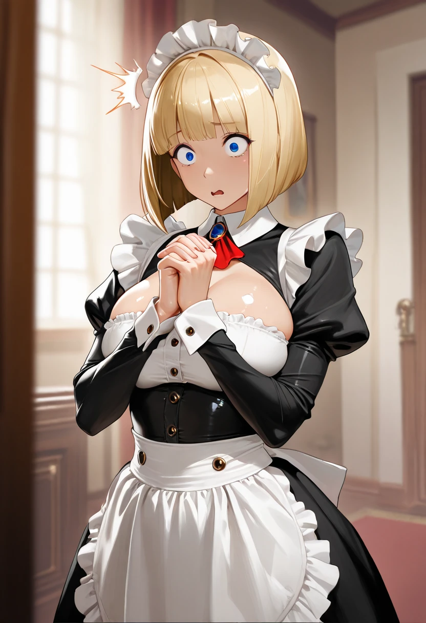 (masterpiece), best quality, Super detailed, Perfect hands, Perfect legs, Delicate eye expression, 1 girl alone,, whole body,maid(Black, Mini skirt),maid headdress, skirt lift, In the middle of the night, Living room hallway(hidden, Only candles are glowing), walk,,Squint your eyes, Smile, Large Breasts. (((Cleavage)))8k, Super detailed, fair and aesthetic, high quality, fair, masterpiece, best quality, permanent, lean forward, Glowing skin, Sticking out tongue of mouth, blush, Sexy body, Definition, Perfect eyes, Sticking out tongue, blush, Strabismus,(with tears in eyes, Saliva residue), The hem of the skirt is wet, Brushed, photography, 8k, HDR, high resolution, absurd:1.2, Kodak Portrait 400, Film Grain, Blurred background, Bokeh:1.2, lens flare, (Energetic_color:1.2),专业photography师