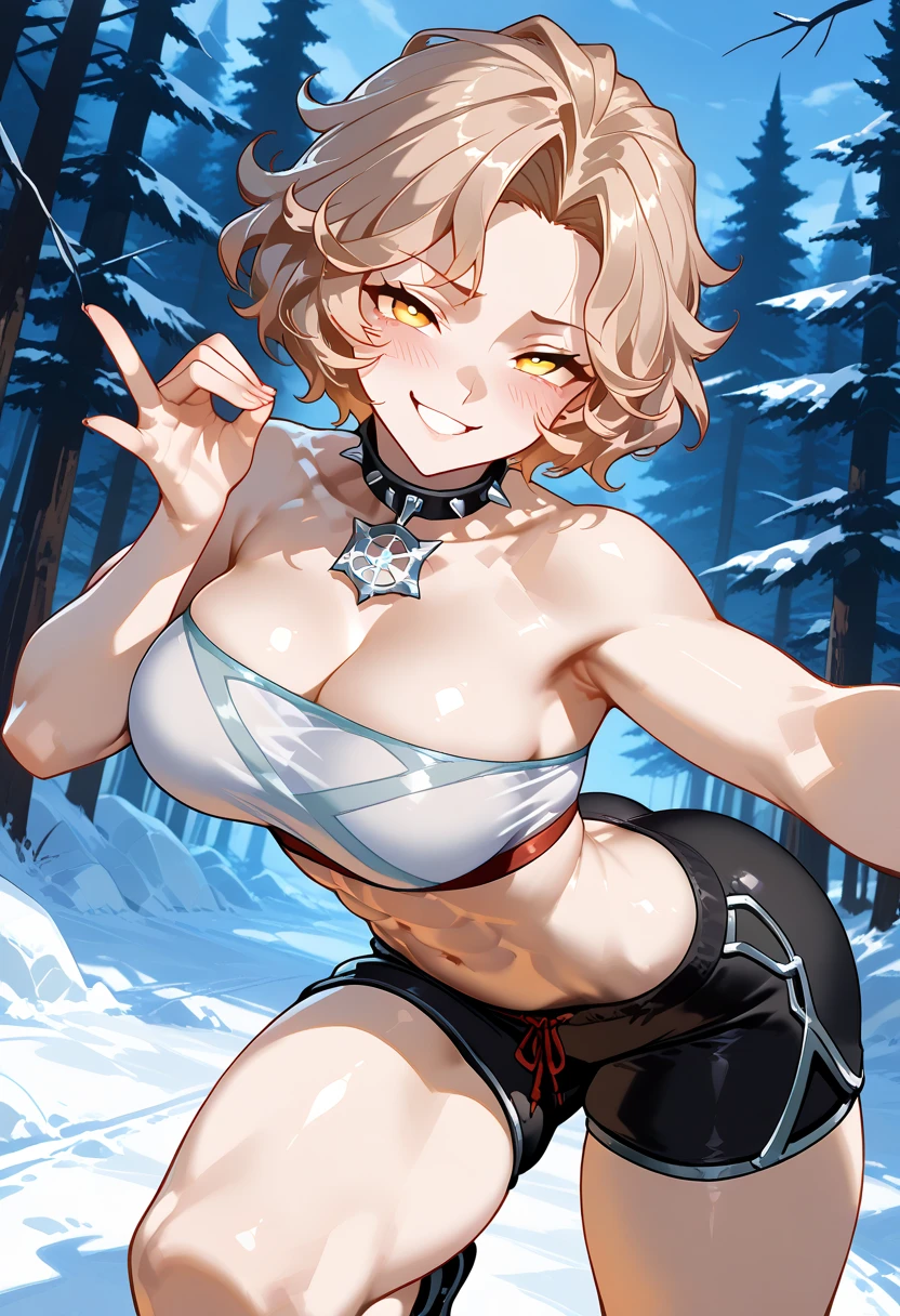 sexy and very beautiful woman with wide hips and thick thighs (blonde:1.2) messy:0. 9) hair is totally (naked:1.1) when she does a seductive pose on a snowy street full of people looking at her, sunny day UHD. , best possible quality, God rays (volumetric:1.1) light, her (hair:1.1) is (flowing:1.1) in the (wind:1.1) shes got a subtle smile and sexy pose wearing a trench coat and BDSM Collar and a knitted scarf. The scene is shot with (Kodakportra800:1.1) (filmgrain:1.1) (Analogcamera:1.1) (85mm:1.1) (carlzeiss:1.1) (planar@f2:1.1)