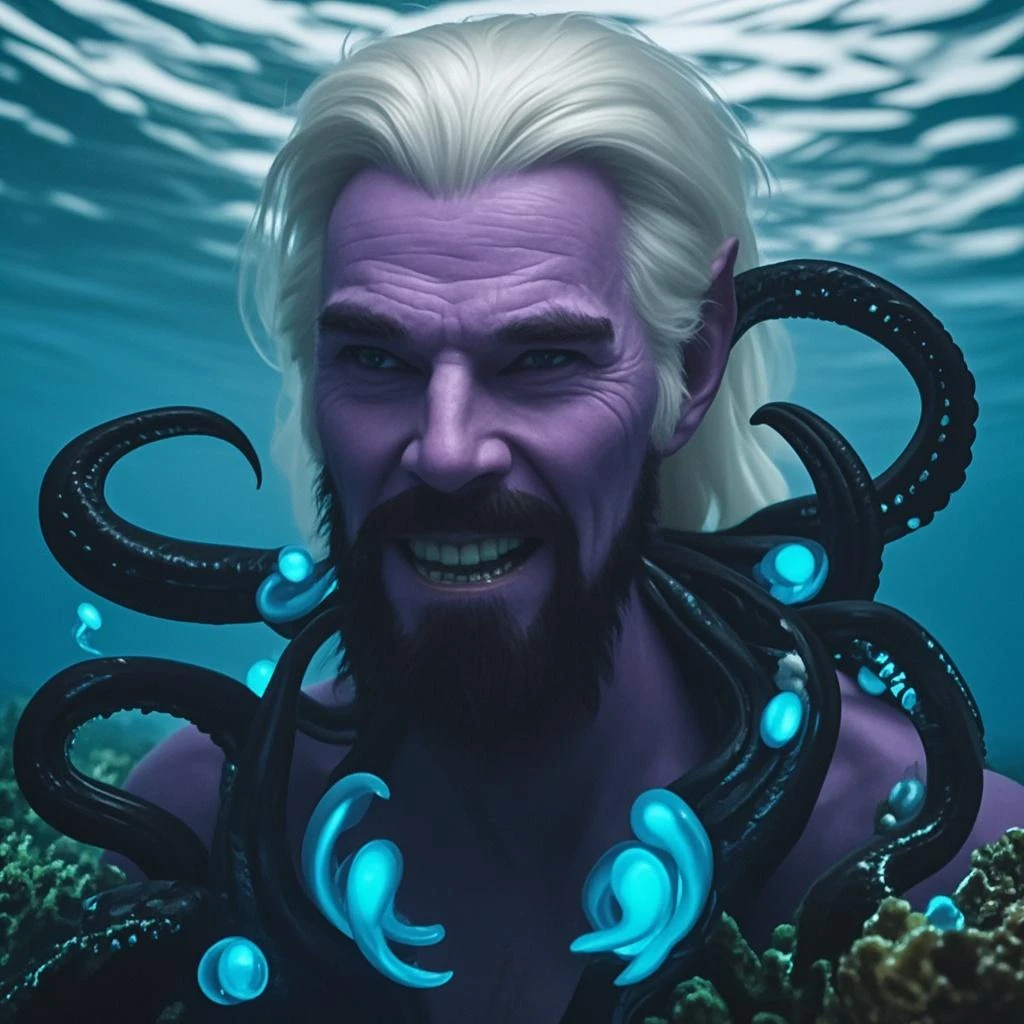 pale man, Gills on the neck, membranas entre os dedos, water man, sirenio, water, aquatic humanoid race, olhos pretos, nadando, corpo inteiro.