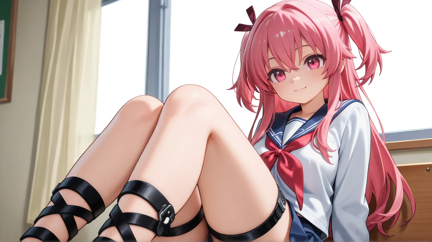 ((masterpiece)), (Highest quality),Senzoku Nishikigi、
Official Art, Very detailedCG Unity 8K壁紙, Very detailed, Shiny skin, Written boundary depth, Bright colors,
1 Girl, (bent:0.4), (whole body:0.6),
short hair, bangs, Red eyes, skirt, Look next door, Licorice Uniform、White panties、Red ribbon、kick、Please raise your legs high,Standing on one leg