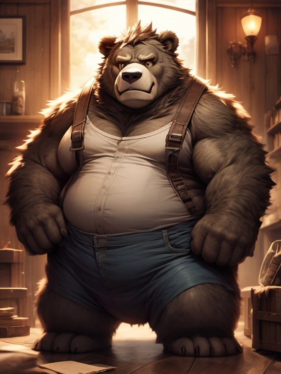 Chubby, fat, male  middle aged, furry, fur taur, anthro beartaur, thin beard, flirting  , big chest, dynamic light, opened Shirt, thick shirt ,Gray hair and beard, extremely hot and sexy, Daddy figure, hot daddy, boss, by darkgem, by zixiong, by glitter trap boy