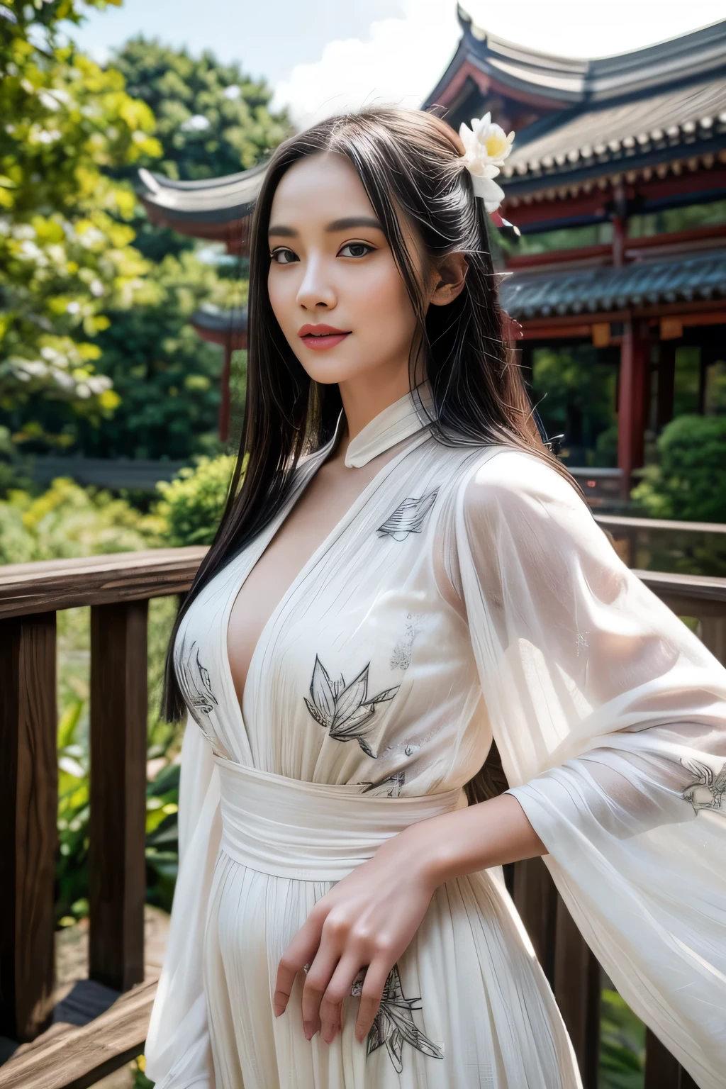 High resolution symmetrical images, Japanese film photo of a woman with colorful tattoos on her waist, chest and arms, Big mouth cleavage、(((Full body tattoos)))、 Large tattoo on the chest、(Lotus tattoo)、 (((close up chest, Underarm, 胸のAngle from below))), blonde braids, short hair, ((Art Nouveau)), (Ecstasy Face), (Alphonse Mucha), Small earrings, ((on the road, wood, Buildings in medieval Europe)), Angle from below、(Anatomically correct)、(Perfect body proportions)、(Natural Hands、Natural Fingers)、(Breast Goddess, Woman born from flowers, ((Round face)), Realistic Eye Size, Droopy eyes, smile,I'm bathed in dazzling light