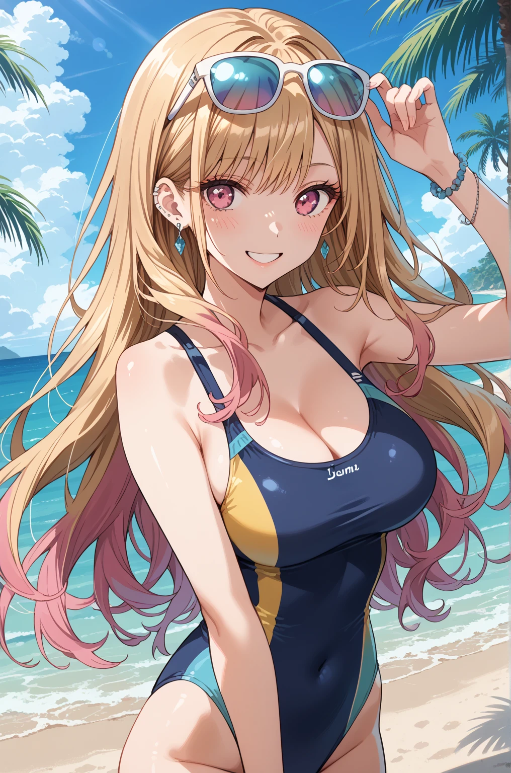 Perfect composition,masterpiece, (Highest quality), Adult women, bionde, Hair length, Side Ponytail, Purple eyes,sweater, skirt,Huge Cleavage,Sexy woman, Embarrassing,blush, Bright colors,,Natural soft light,RTTX 10.0, (Detailed face:1.2), Showcase, (Perfect Eyes:1.1) ,(Photorealistic:1.1), 8k Ultra HD, Look at the viewers, Seaside, beach, Simple Background,(Cleavage:1.4),Tremendously large bust,Huge bust,(throw,Close-up shot:1.2),From the top of the head to the waist,
