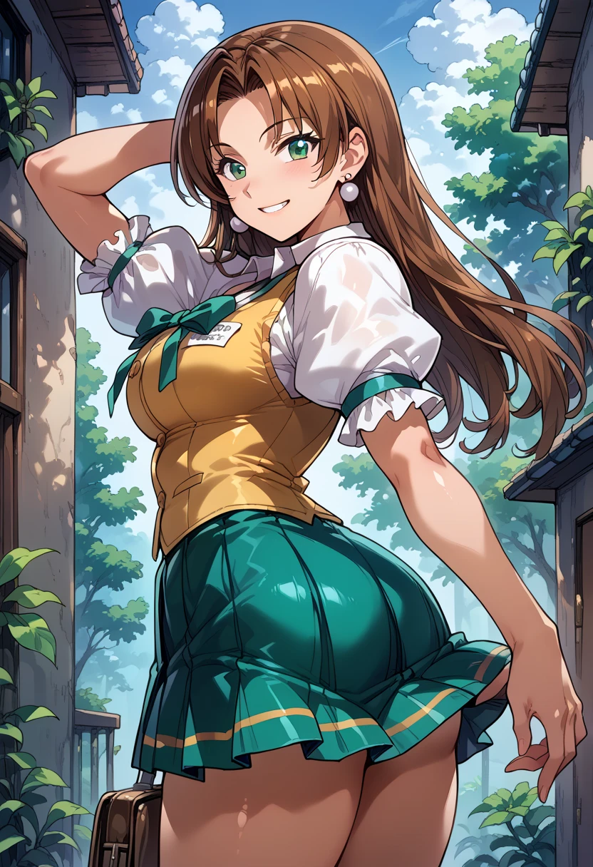 ((1 25 year old girl))), big breasts, solo, (((long light brown hair with bangs))), extremely sexy body, green eyes, (beautiful flower skirt dress, white stockings, lace), look at the viewer, shy smile, elegant, extremely detailed, pink lips, shy, feminine charm, beautiful night, tree, branch, cherry blossoms, butterfly, amusement stalls, depth of field