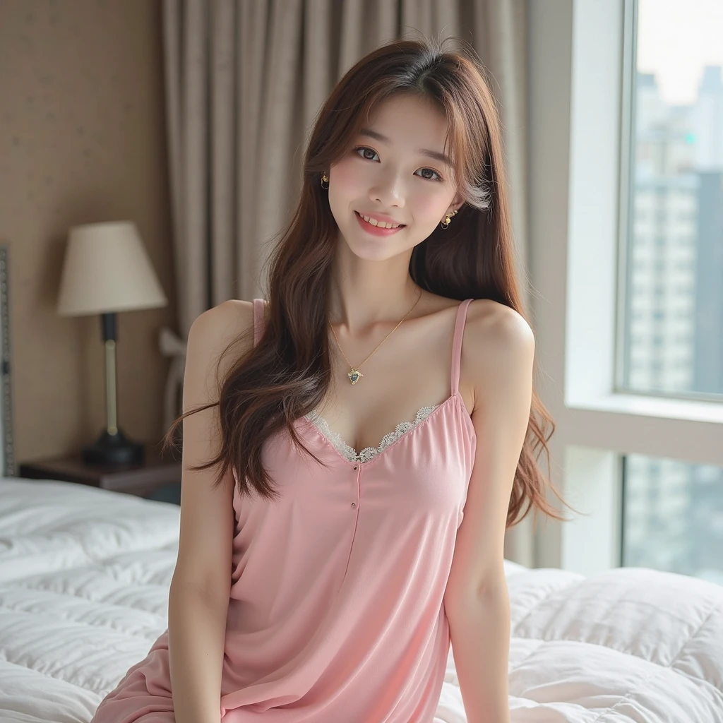 1 Girl,Sitting on the bed,Soft Light,Chinese Beauty,dress,Long hair