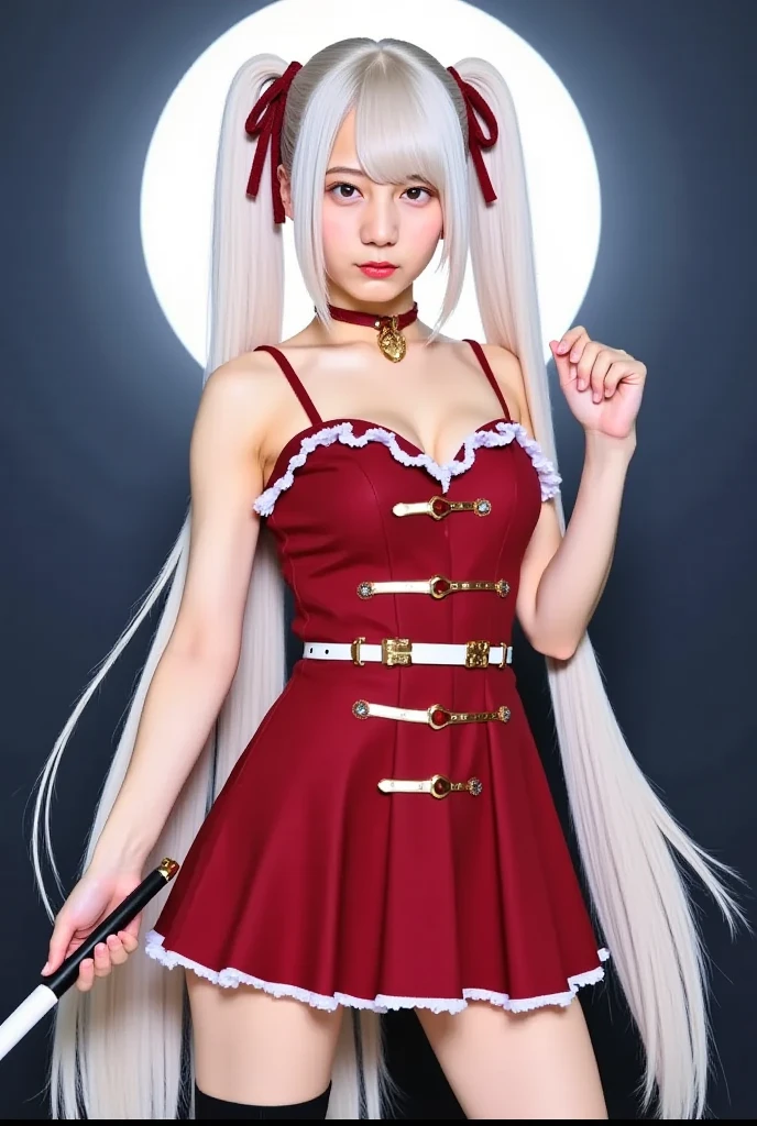 NSFW,silver hair,hair above one eye,pink eyes,((magical girl costume)),detached sleeves,beret,ribbon,Heart Pendant,earrings,(masterpiece,Highest image quality,best quality