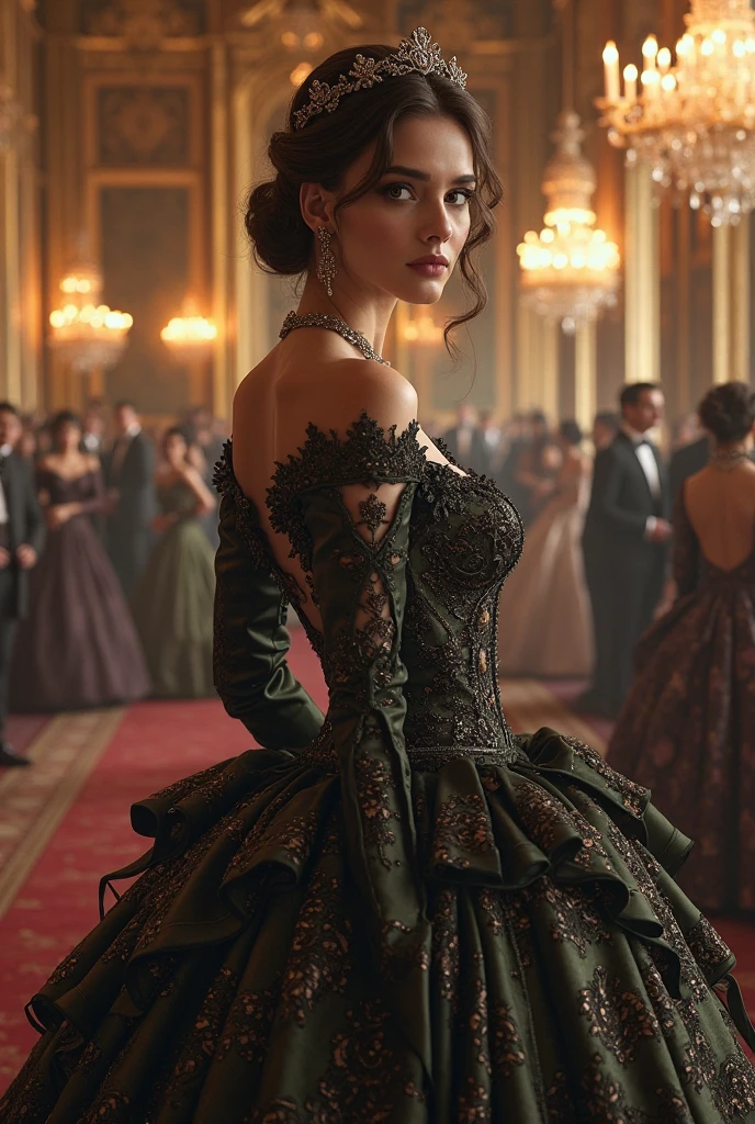 (Victorian era:1.2), Lady Eveline Grey, Lady-in-waiting, Walking together, Royal court, Alluring figure, Well-dressed noblewoman, (Tailored silk gown:1.4), (Intricate lace details:1.5), (Palace intrigue:1.3), (Dangerous allure:1.2), (Commanding presence:1.1), (Enticing dynamic:1.2), (Charismatic persona:1.3), (Alluring chemistry:1.4), Confident, (Radiating intelligence:1.2), (Seductive smile:1.3), Intriguing, Mysterious, (Sultry appearance:1.4), Observant, (Alluring silhouette:1.2), (Dominant posture:1.3), (Attractive figure:1.4), (Victorian charm:1.1), (Opulent fashion:1.2), Elegance, Cunning, (High-fashion statement:1.1), (Regal poses:1.2), Chic, Sophistication, (Fashion icon:1.1), (Timeless style:1.2), (Elegant attire:1.3), Iconic, Power, Vogue, Nostalgic, (Classic elegance:1.1), (Fashion-forward:1.2), Trendsetter, (Effortless style:1.4), (Timeless allure:1.1), (Chic elegance:1.2), Glamorous, Luxury