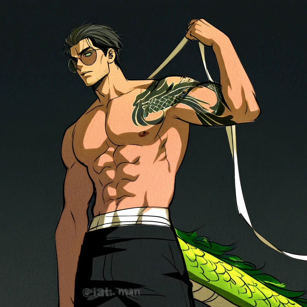 Wesker, wearing black Hamamatsu pants, (shirtless:1.3), (yakuza style tattoos on body:1.3) (snake tattoos:1.2), simple background, high resolution m, realistic, masterpiece