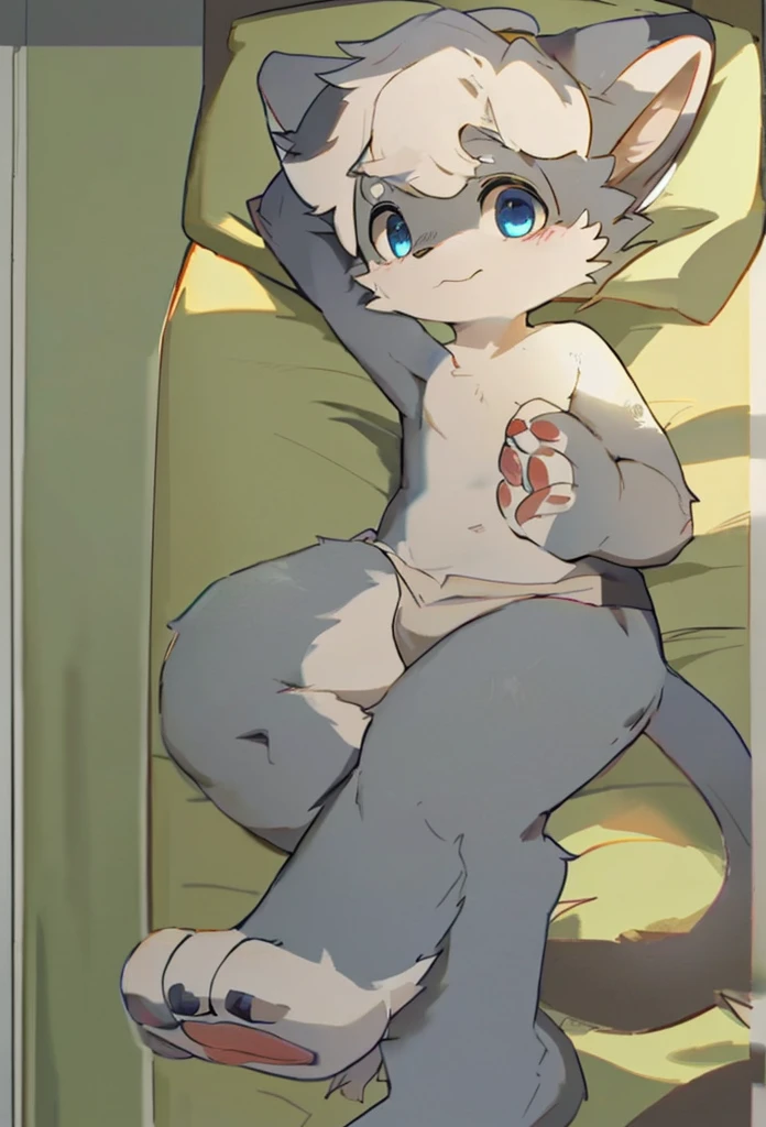 Mammal, <3, anthro, biped, blue eyes, bulge, no clothing, inside, kemono, lying in bed, shota, olo, underwear, young, young anthro, white socks.
Detailed description of a young, anthropomorphic mammal (kemono) with blue eyes, lying provocatively in bed, clad only in a pair of white socks. His youthful charm is accentuated by the subtle bulge and the slightly vulnerable, yet alluring, look he directs towards the viewer. The lighting is soft, casting an ethereal glow on his smooth, youthful skin, and the atmosphere is intimate, inviting the viewer to