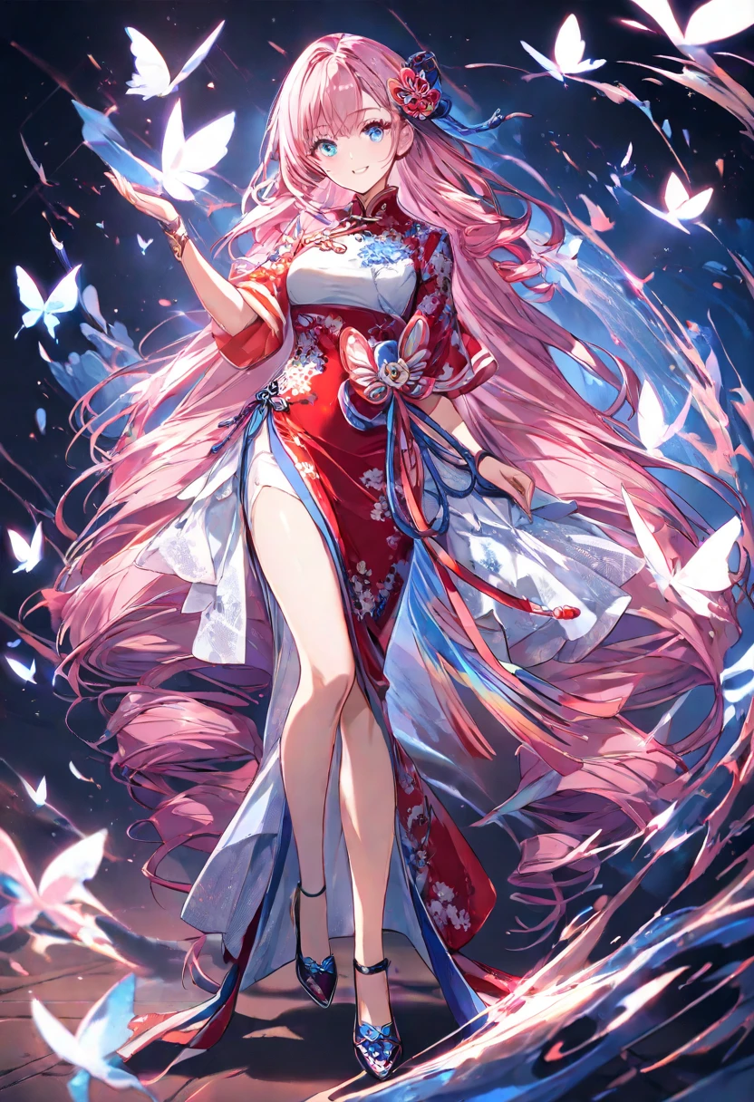 tmasterpiece, Best quality, Focus sharp, 8K, Intricately detailed environments, Japanese cartoons, Watercolor illustration, Colorful, vibrant with colors, Whimsical, glowing lamps, Liquids are otherworldly, fairy lights, Beautiful girl wearing flowing liquid glowing dress, is a perfect face, the golden ratio, Eyes are bright, aquarelle, liquid light, the angel's wings