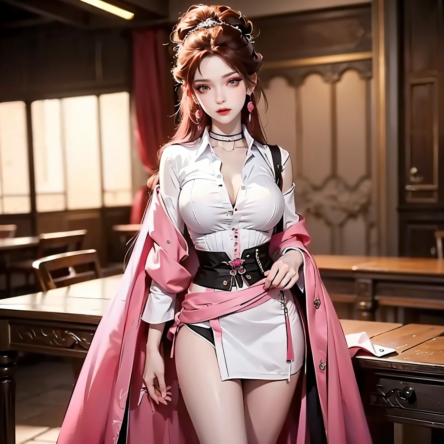 (masterpiece, best quality:1.2), 1girl, solo, 
hair tied high, big breasts, sexy body, no-bra, extremely thin nightgown