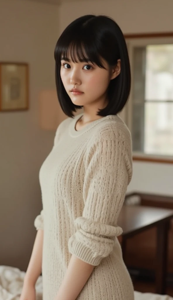 Best quality at best, 超k hd, (realisticlying:1.4),Sunset sun, 1 girl, 21yo ,(grin face), freckle ,(brunette color hair, short detailed hair: 1.ony tails, realisticlying的眼睛, (realisticlying的皮肤), (Sweaters), detailed photograph, sexy for, filmgrain, low-contrast, facing at the camera, close up (tmasterpiece: 1.3), (8K, realisticlying, Best quality at best: 1.4), hoang lap, Attractive, 超高分辨率, hyper realisitc, k hd, the golden ratio