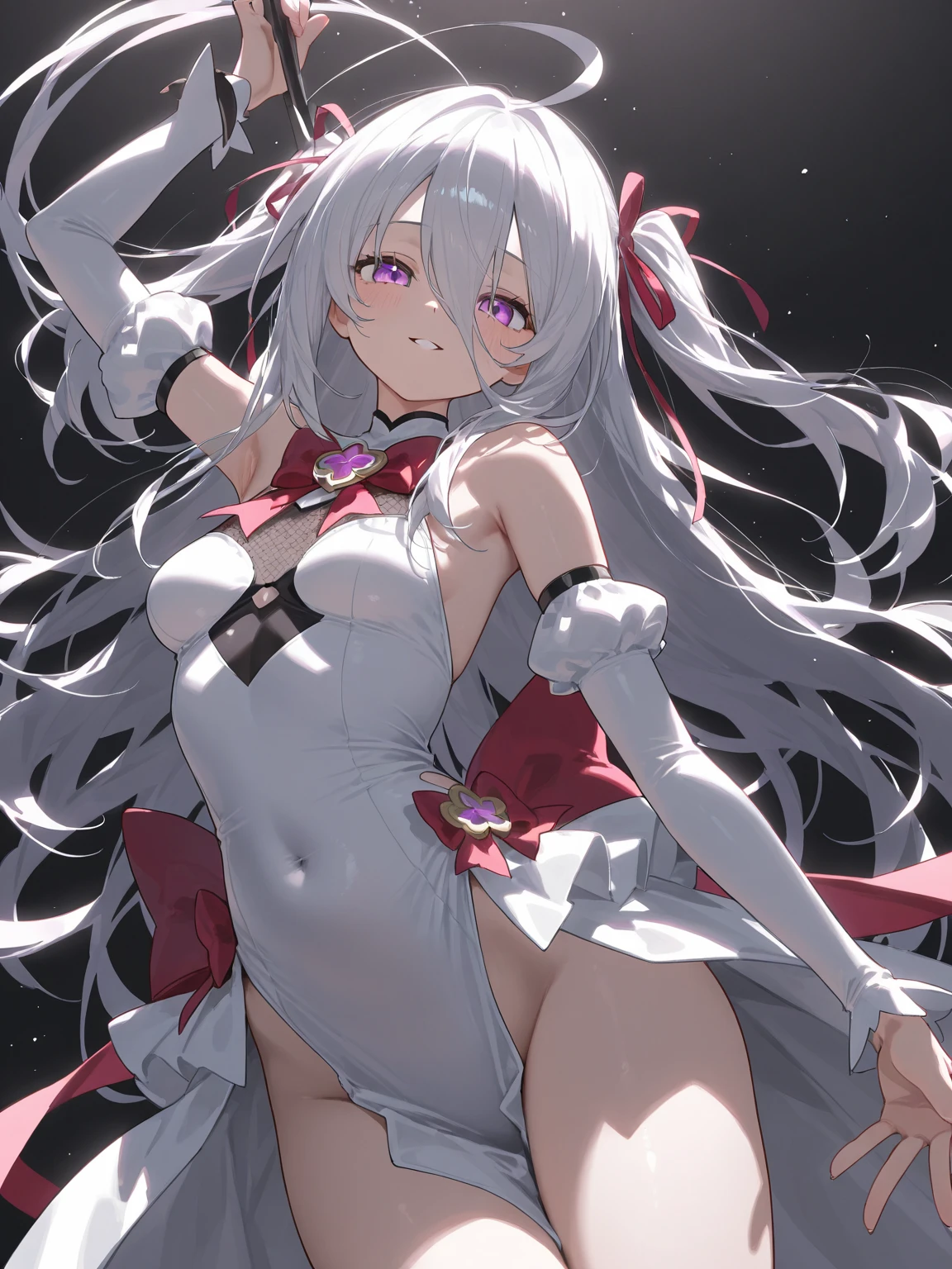 DETAILED, DENSE, MASTERPIECE, one girl, beautiful, 22 years old, smooth skin, glowing skin, glowing hair, clear eyes, glowing eyes, red eyes, soft lips,(viewer Looking down: 0. 8) smiling slightly, cheeks stained, mouth open, one girl, soft skin, large breasts, glowing skin, (Masterpiece: 1.0), (Realistic: 1.6), (Soft Focus: 1.5), albino, white hair, horns, full body, big lips, sexy face, sharp eyes, grin, skinny waist, (((skinny waist))), pastel pink jacket,