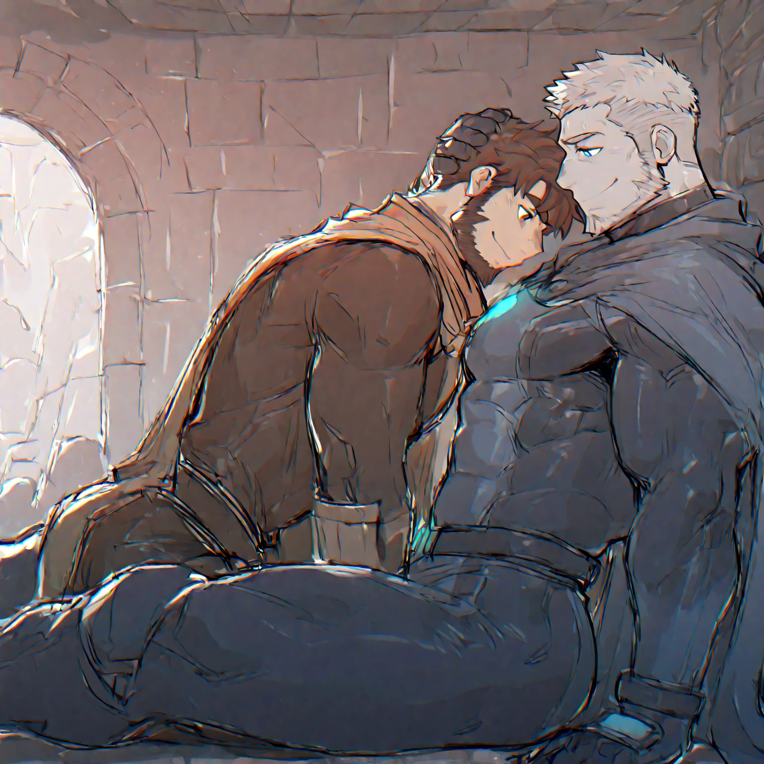 Two male knights having sex in the medieval age