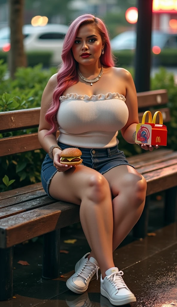 Make a morbid and unhappy obese woman

This woman must be wearing pink clothes and be unhappy

He must be inside a burger joint

She's devouring burgers with fries.

Ultra realistic cartoon, qualidade 12k, fullhd