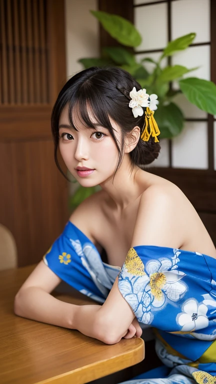 (masterpiece、high resolution、high quality)、Beautiful Japanese Women:1.3, body type、Beautiful body、Japanese Yukata、Soaring、night、Laughter、Clear Eyes、(((Flat Chest)))、Beautiful Skin、Yukata Beauty、Morning glory pattern yukata、Cool Summer、Professional Photography、