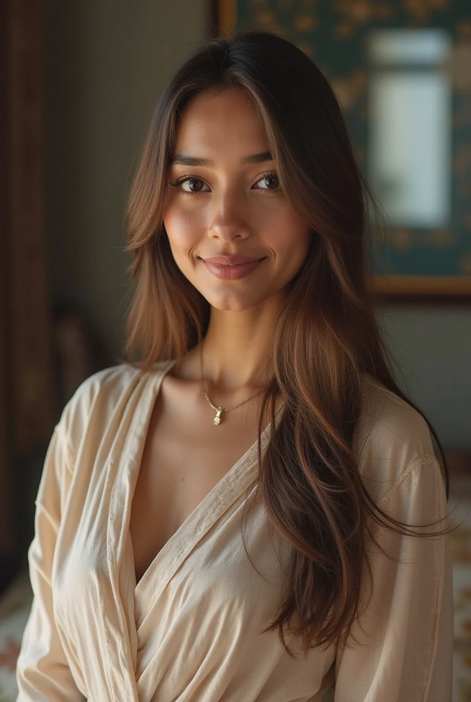 (best quality,4k,8k,highres,masterpiece:1.2),ultra-detailed,(realistic,photorealistic,photo-realistic:1.37),beautiful detailed eyes,beautiful detailed lips,extremely detailed eyes and face,longeyelashes,30-year-old Latina woman,long blonde hair,honey-colored eyes,smiling,sitting,working on computer,[studio lighting],portrait,modern artist,casual outfit,floral background,soft colors