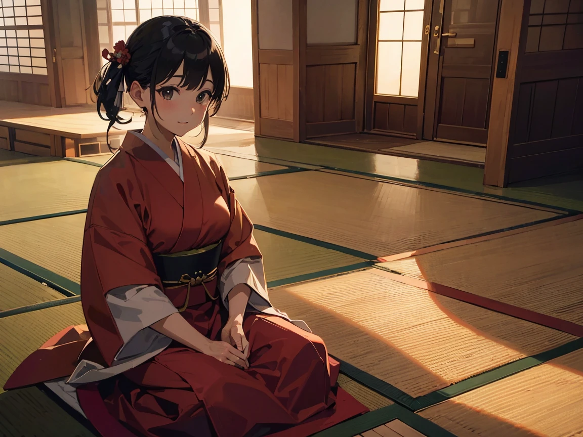Erica、Pokémon、Black Hair、Short Hair、((pantyhose))、Photo from below、Medium chest、Bedroom、((Hakama))、One girl、boots、Poop sitting、