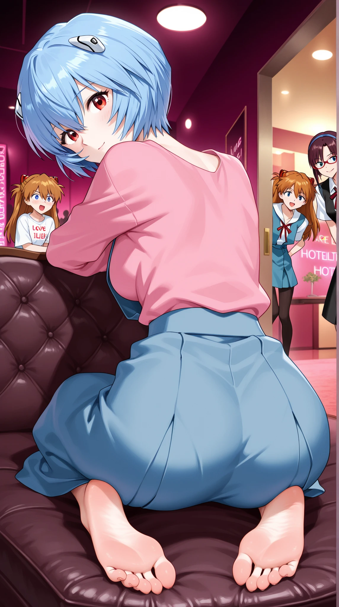 score_9, score_8_up, score_7_up, score_6_up, score_5_up, score_4_up, (source_anime), 2girls, evangellion, asuka langley, rei ayanami, yuri, Inside an elevator, Full body, big ass, sex