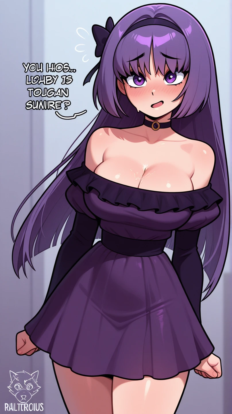 Masterpiece. detailed eyes, rabiestlagomorph, waist-length reddish purple hair, Large breasts, bursting breasts, black dress, magic_high_school_uniform, Charcoal jacket, black necktie