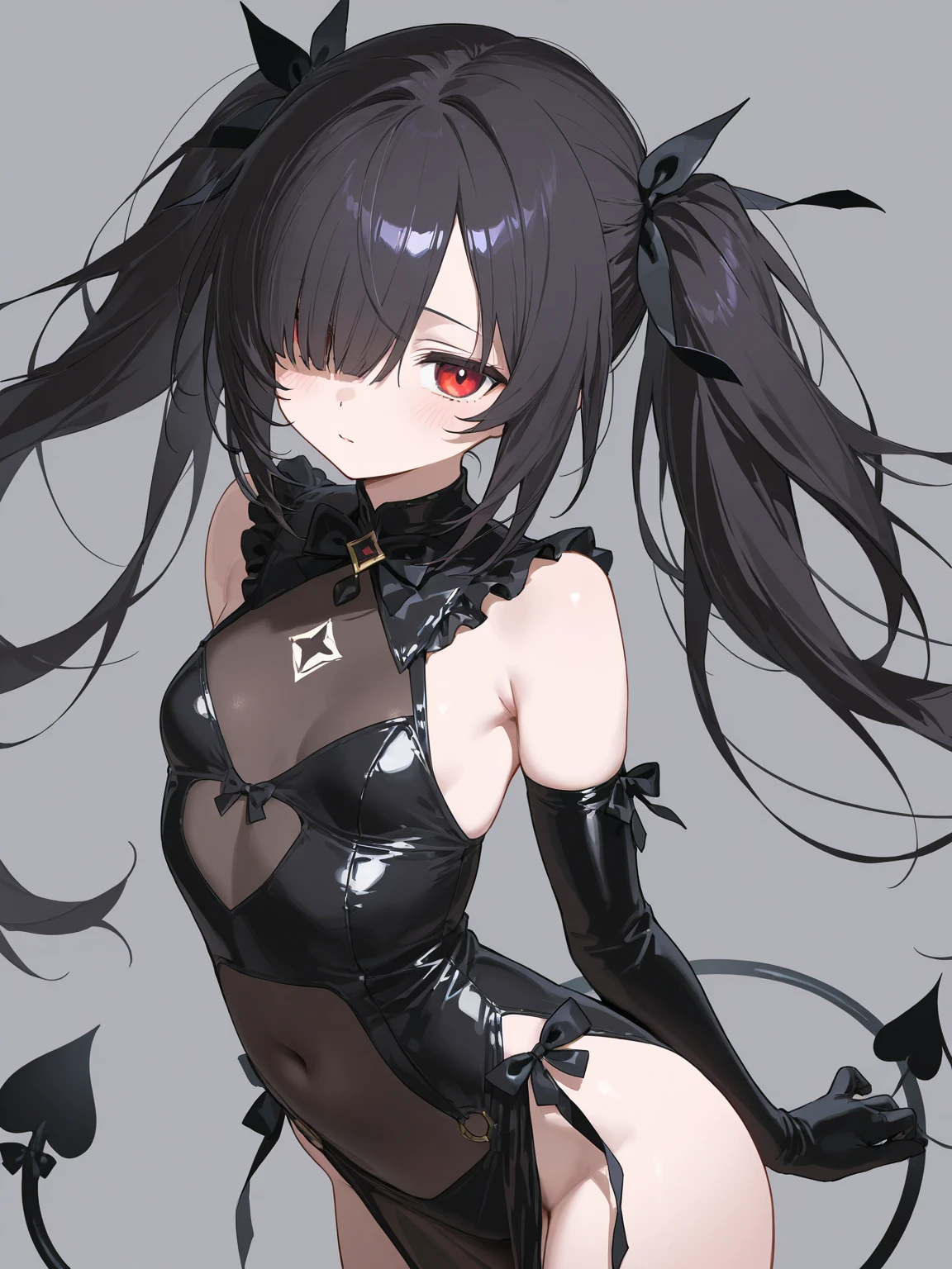 Draw a face carefully Black leotard Black Pantyhose smile Lure Succubus Back view