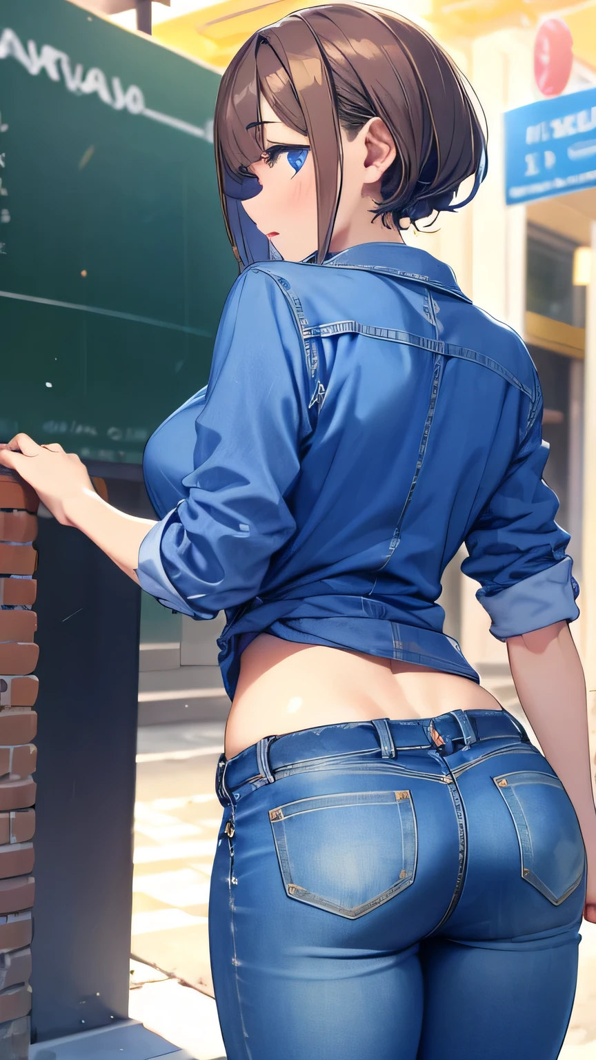 girl, jeans, fitted, focus on butt, casual, attractive
