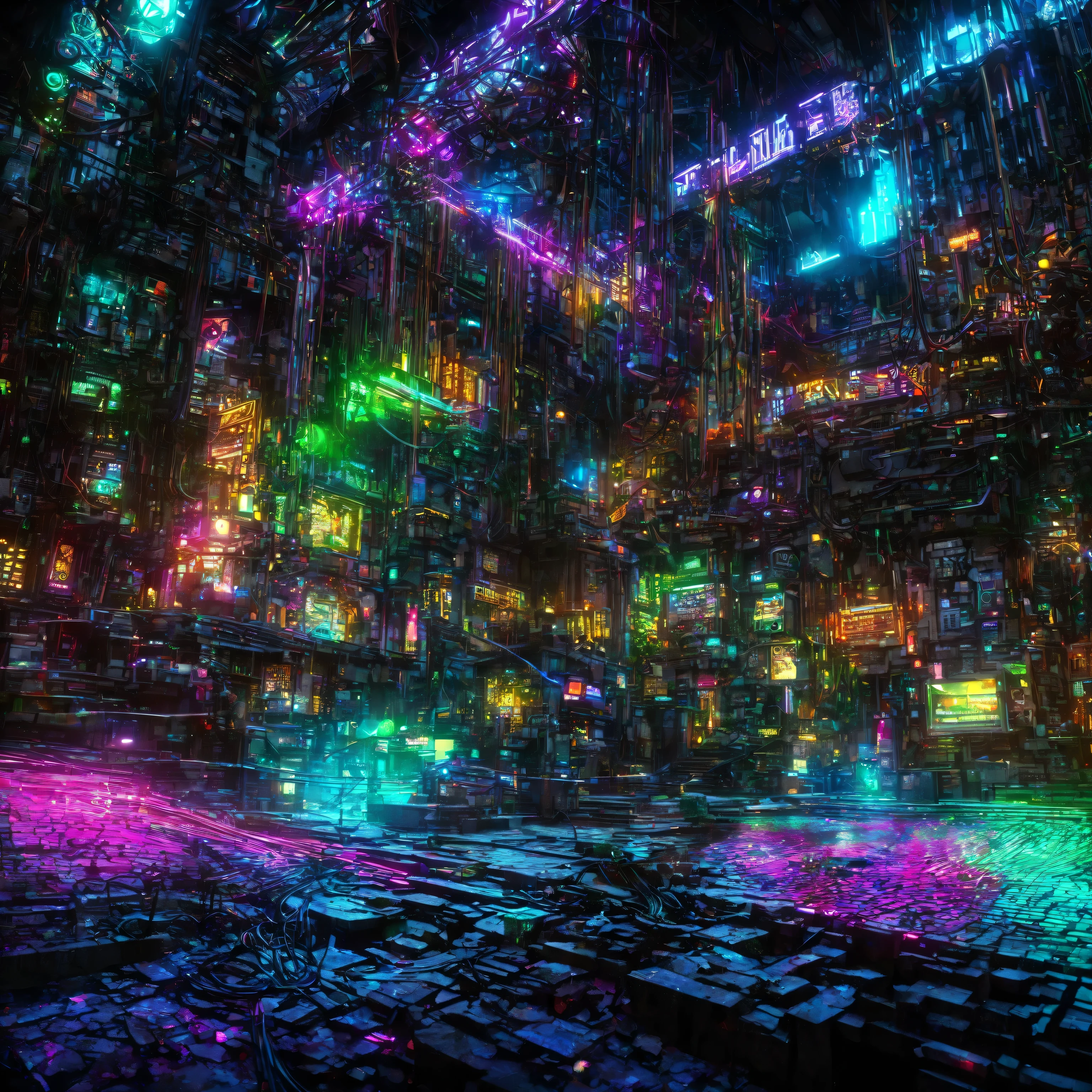 city where everything is made of machine, Clear, Bright neon colors, precision machine, machine, machine部品, Led, Wire Cable, A fusion of all-round punk and all-genre punk, Shadow effect, Gradient Magic Effects, Mysterious Effects, (Super Detailed, absolute resolution, top quality:1.3), 2.5d, Ancient Battlefields, artistic photography, Super Real, Graphic CG Digital Fantasy Art