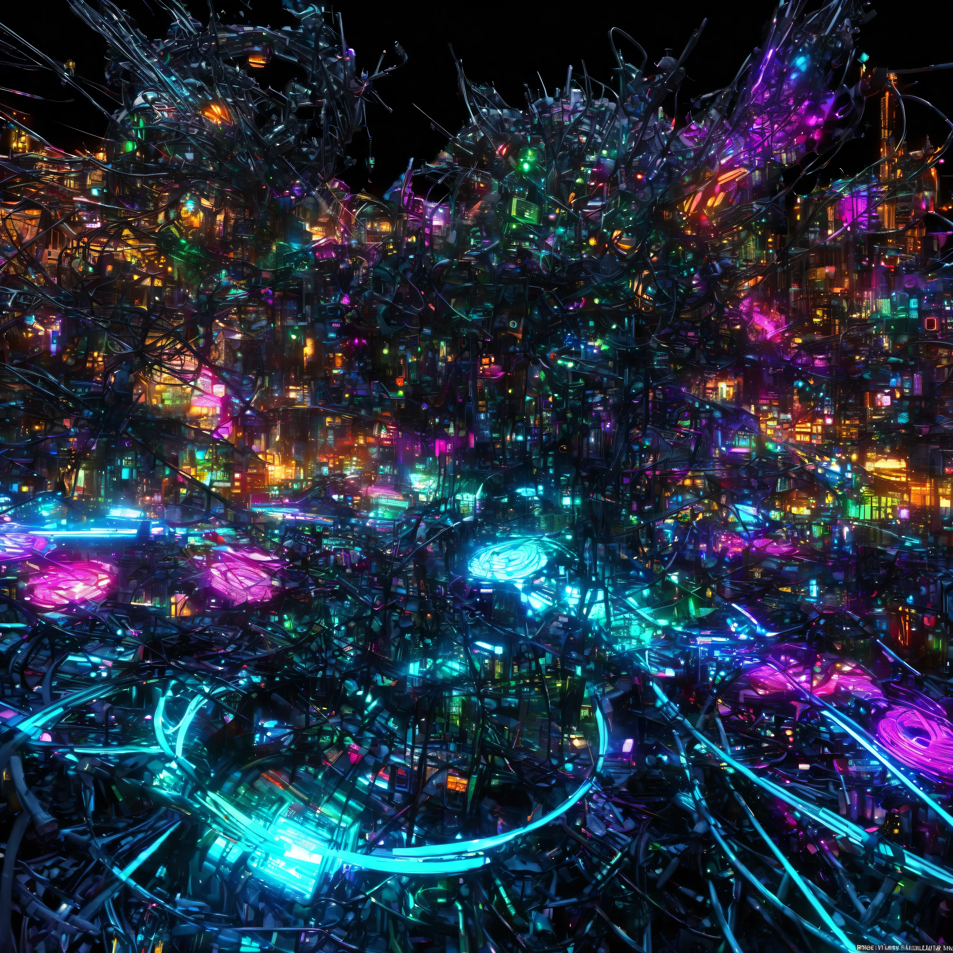 city where everything is made of machine, Clear, Bright neon colors, precision machine, machine, machine部品, Led, Wire Cable, A fusion of all-round punk and all-genre punk, Shadow effect, Gradient Magic Effects, Mysterious Effects, (Super Detailed, absolute resolution, top quality:1.3), 2.5d, Ancient Battlefields, artistic photography, Super Real, Graphic CG Digital Fantasy Art