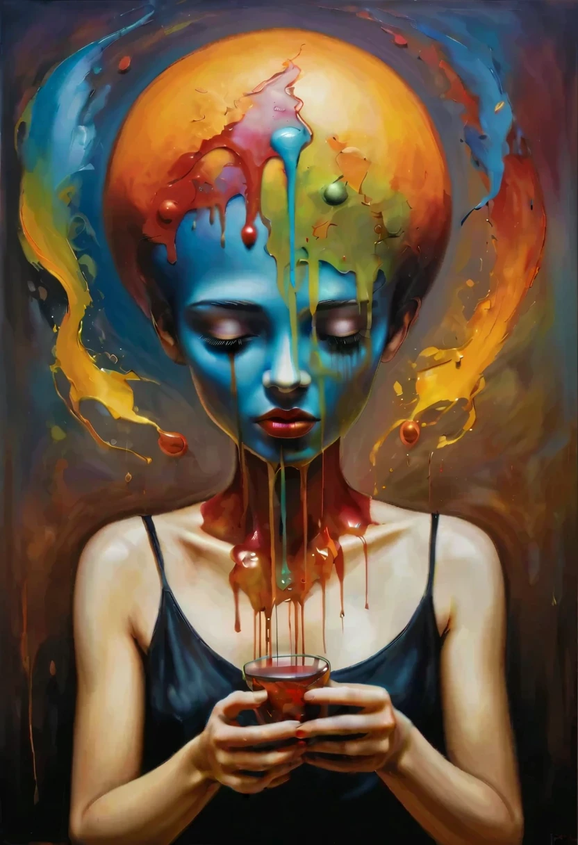 (Artistic Masterpiece of Romantic Life) ( (Themed Art of Life) ( (Conceptual Art) (NFT Exclusive) (Fauvism Work) ()”) Where visual poetry transcends traditional boundaries and embraces the dynamic interplay between creativity and technology Takes),dripping paint,darkart,style, in the style of esao andrews